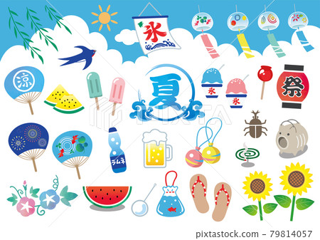 Summer festival illustration material set Summer festival illustration material set 79814057