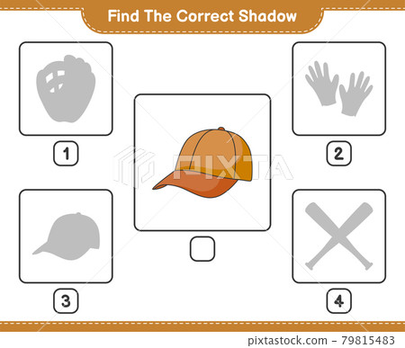 Find the correct shadow. Find and match the correct shadow of Cap Hat. Educational children game, printable worksheet, vector illustration 79815483