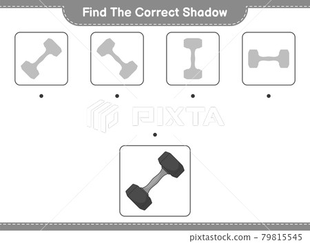 Find the correct shadow. Find and match the correct shadow of Dumbbell. Educational children game, printable worksheet, vector illustration 79815545
