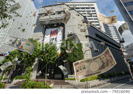 A large amount of cash falling in front of the Tokyo Stock Exchange Building in Nihonbashi Kabutocho, Tokyo A large amount of cash falling in front of the Tokyo Stock Exchange Building in Nihonbashi Kabutocho, Tokyo 79816090