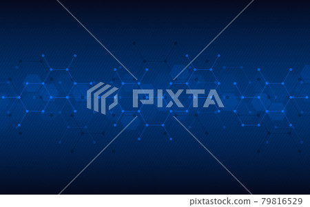 Geometric abstract background of innovation technology concept. Hexagon pattern, molecular structure, genetic engineering. Concepts and ideas for technology, science, and medicine. Vector illustration 79816529
