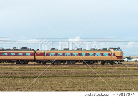 Hokuriku Main Line Mikawa-Kaga-Kasama JR West 485 series A06 formation (Kyoto) ⑨ Kuha 481-326 mountain side Hokuriku Main Line Mikawa-Kaga-Kasama JR West 485 series A06 formation (Kyoto) ⑨ Kuha 481-326 mountain side 79817074