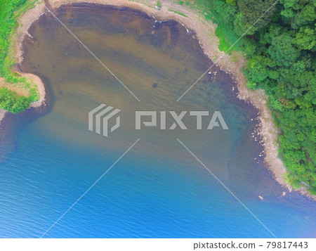 Lake shore landscape ~ Aerial photograph with drone (Inawashiro Lake / West Bank / Aizuwakamatsu City Fukushima Prefecture Akai Character House) 79817443