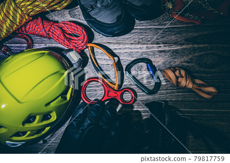Outdoor winter mountain climbing equipment bird's-eye view shooting material Outdoor winter mountain climbing equipment bird's-eye view shooting material 79817759