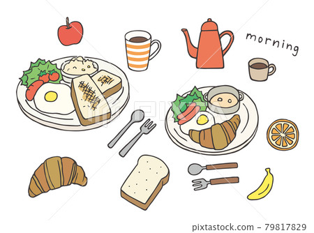 Western breakfast hand-drawn illustration set (color) 79817829
