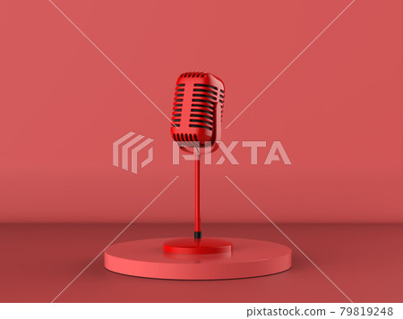 red microphone on stage with red background 79819248