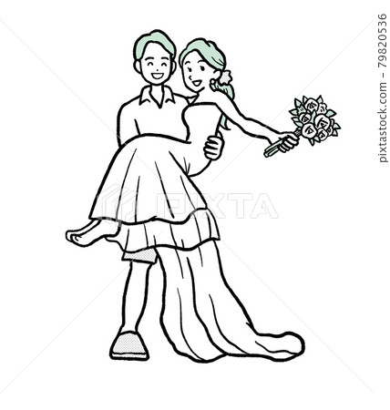 Illustration of the bride and groom, hugging the princess Illustration of the bride and groom, hugging the princess 79820536