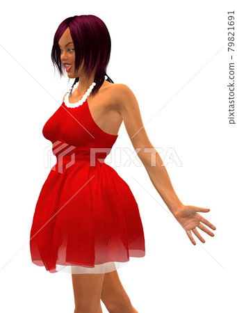 3D Expressive girl in red dress 3D Expressive girl in red dress 79821691