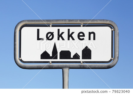 Road sign of Lokken city in Denmark  79823040