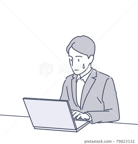 一個西裝革履的男人在電腦前略顯尷尬/單色 79823132