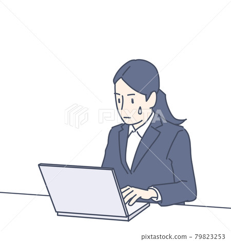 一個西裝革履的女人在電腦前略顯尷尬 79823253