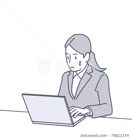 穿著西裝的女人在電腦前略顯尷尬(單色) 穿著西裝的女人在電腦前略顯尷尬(單色) 79823254