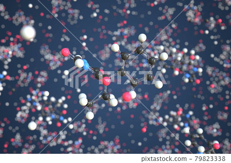 Molecule of Phenobarbital. Molecular model, conceptual 3d rendering 79823338