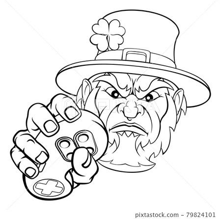 Leprechaun Gamer Mascot and Video Games Controller 79824101