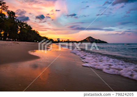 Suan Son Pradipat Beach at sunset in Prachuap Khiri Khan, Thailand Suan Son Pradipat Beach at sunset in Prachuap Khiri Khan, Thailand 79824205