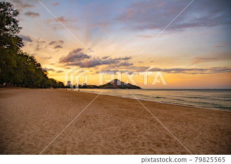 Suan Son Pradipat Beach at sunset in Prachuap Khiri Khan, Thailand 79825565