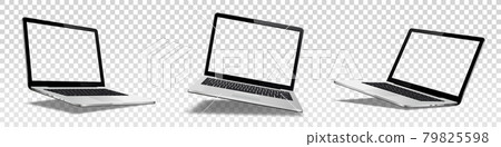 Flying laptop mock up with transparent screen 79825598