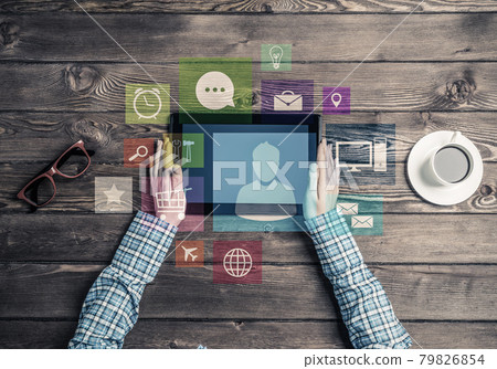 Concept of social communication and networking with media user interface Concept of social communication and networking with media user interface 79826854