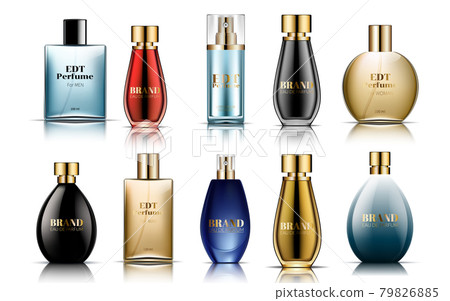 The colored set of perfume bottles. Cosmetic perfumery beauty 79826885