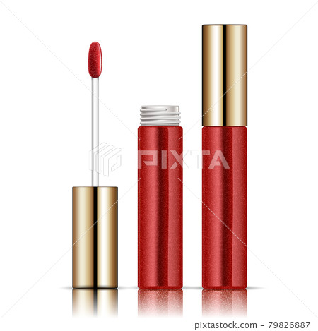 Opened red and gold lip gloss tube. isolated on white. Vector illustration. Opened red and gold lip gloss tube. isolated on white. Vector illustration. 79826887