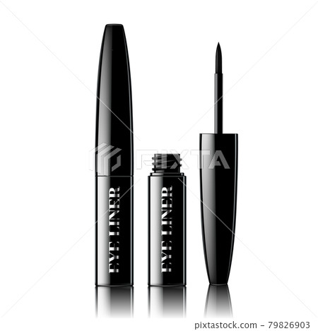 3d eyeliner illustration with brush inscription. isolated white background. 79826903