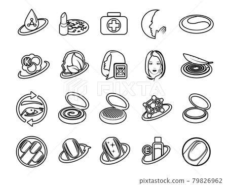 Vector graphic set. Icons, minimal design. Beauty. Attributes of beauty for men and women. Concept illustration for Web site. Sign symbol element. Contour thin and linear design. Vector graphic set. Icons, minimal design. Beauty. Attributes of beauty for men and women. Concept illustration for Web site. Sign symbol element. Contour thin and linear design. 79826962