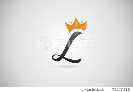 hand written L alphabet letter logo icon. Business company typography with yellow king crown. Royal style 79827118