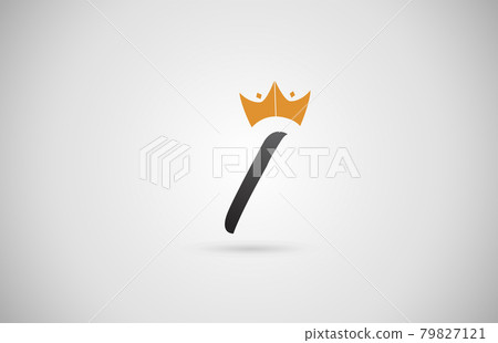 hand written I alphabet letter logo icon. Business company typography with yellow king crown. Royal style 79827121