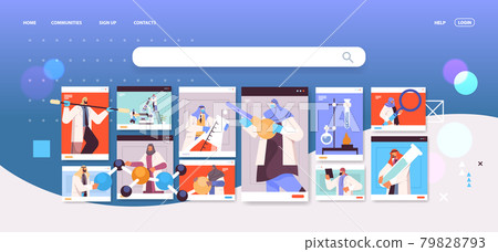 researchers working with test tubes in web browser windows arabic scientists making chemical experiments in laboratory 79828793