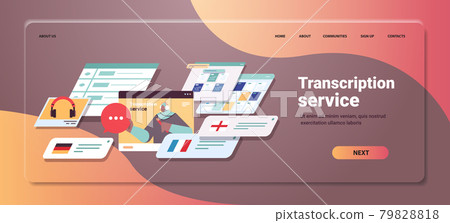 arab woman transcriptionist in headphones transcription service internet networking concept arab woman transcriptionist in headphones transcription service internet networking concept 79828818