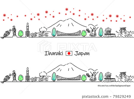 Ibaraki prefecture cityscape and new coronavirus simple line drawing set 79829249
