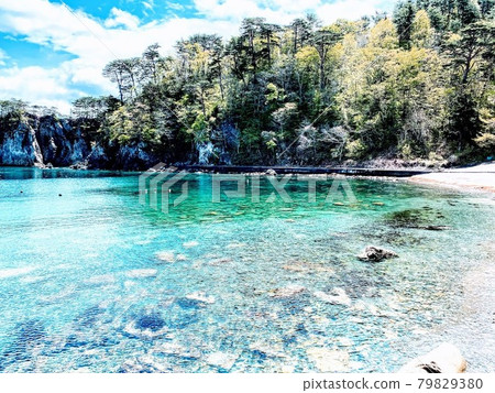 Blue water shore 79829380