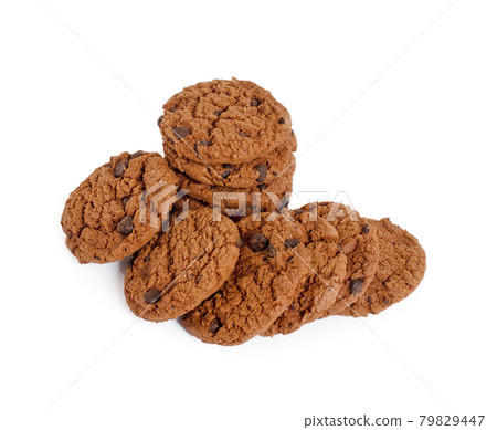 Chocolate chip cookie on white background 79829447