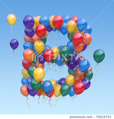 Letter B from balloons in the sky. Text letter for holiday, birthday, celebration. 3d illustration Letter B from balloons in the sky. Text letter for holiday, birthday, celebration. 3d illustration 79829791
