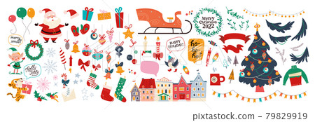 Big set of Christmas decor elements and characters isolated. Big set of Christmas decor elements and characters isolated. 79829919