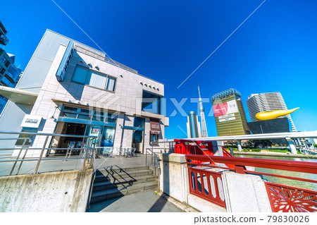 View of Tokyo cityscape in Japan, such as a water bus stop 79830026