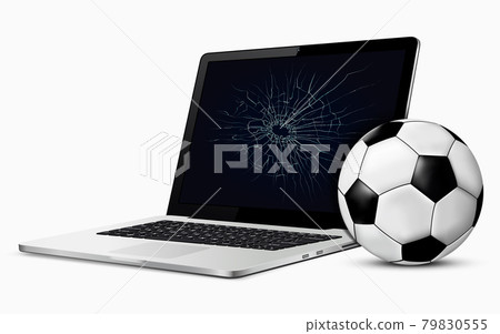 Soccer ball and broken laptop screen 79830555