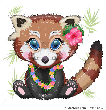 Red panda in hawaiian hula dancer outfit, vacation, summer concept 79831237