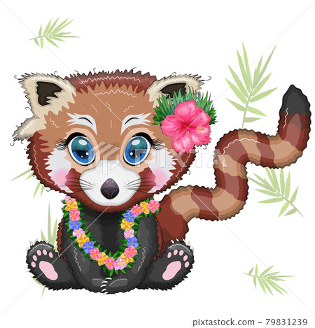 Red panda in hawaiian hula dancer outfit, vacation, summer concept 79831239