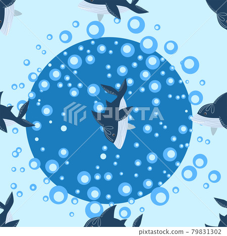 Shark in Scandinavian style surrounded by fish, starfish, seaweed, seashells, hand drawn Shark in Scandinavian style surrounded by fish, starfish, seaweed, seashells, hand drawn 79831302