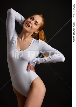 portrait of beautiful slim blonde woman with perfect body 79831507