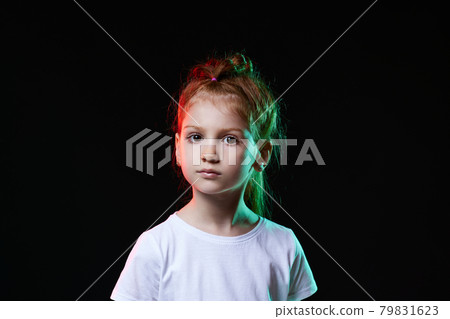 cute redhead little child girl on black background. cute redhead little child girl on black background. 79831623