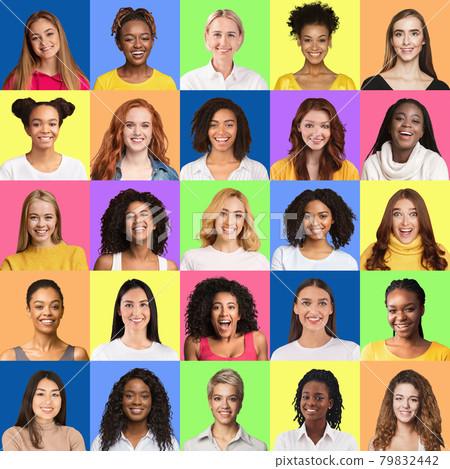 Attracrive multiethnic women posing on studio backgrounds, set of portraits Attracrive multiethnic women posing on studio backgrounds, set of portraits 79832442