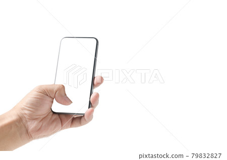 Man hand using smartphone with white screen, isolated 79832827
