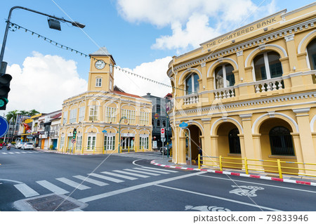 Phuket old town with Building Sino Portuguese architecture at Phuket Old Town area Phuket, Thailand. 79833946