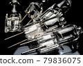 Several halogen small incandescent lamps with a blurry background 79836075