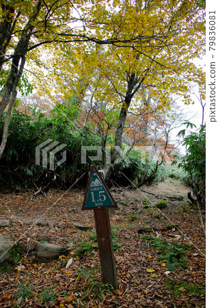There is a sign indicating 1.5km to the summit of Mt. Hyono. 79836081