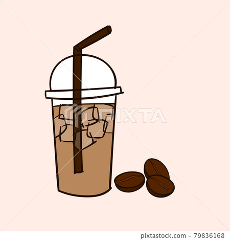 Iced Coffee with coffee beans. Doodle drawing vector Iced Coffee with coffee beans. Doodle drawing vector 79836168
