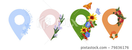 Pointer vector stock illustration. Seasons seasonal signs: autumn, winter, spring, summer. Isolated on a white background. Icons. Pointer vector stock illustration. Seasons seasonal signs: autumn, winter, spring, summer. Isolated on a white background. Icons. 79836176