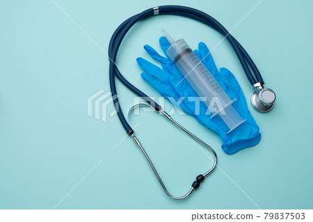 Jean's syringe and stethoscope. Medicine. Jean's syringe and stethoscope. Medicine. 79837503